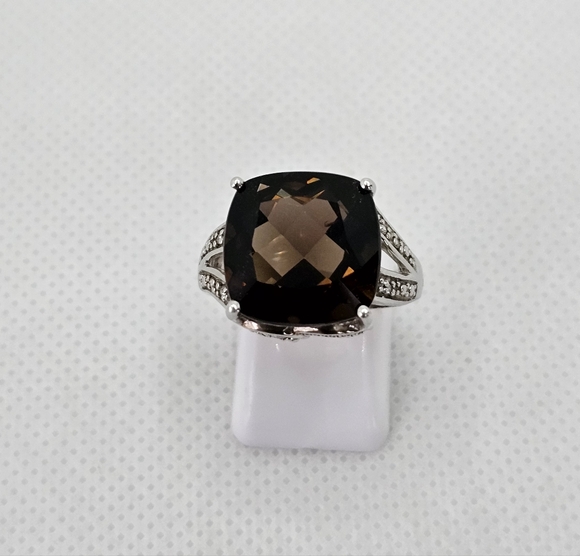 Large Natural Smoky Topaz Sterling Silver Ring Size 7 - Picture 2 of 11